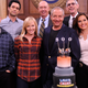 Left to right: Ice T, Danny Pino, Kelli Giddish, Dan Florek, Dick Wolf, Richard Belzer, and Mariska Hargitay